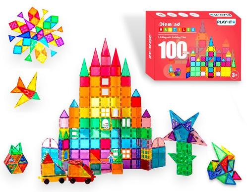 PLAY IT Magnetic Tiles 100 stuks - Magnetisch Speelgoed, Kinderen en Baby's, Speelgoed | Bouwstenen, Nieuw, Overige merken, Verzenden