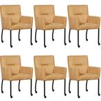 Set van 6 Cognac leren moderne eetkamerstoelen - Kenia Leer, Huis en Inrichting, Stoelen, Overige kleuren, Nieuw, Leer, Ophalen of Verzenden