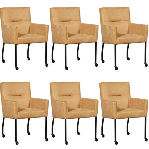 Set van 6 Cognac leren moderne eetkamerstoelen - Kenia Leer, Huis en Inrichting, Stoelen, Vijf, Zes of meer stoelen, Overige kleuren
