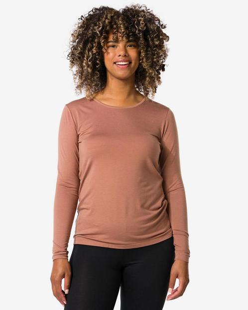 HEMA Dames temptech T-shirt lange mouw middenbruin, Kleding | Dames, Overige Dameskleding, Nieuw, Verzenden