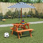 vidaXL Picknicktafel voor 4 kinderen met parasol massief, Tuin en Terras, Verzenden, Nieuw, Hout