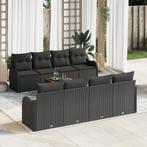 vidaXL 9-delige tuinbankset met kussens zwart poly rattan, Verzenden, Nieuw, Rotan