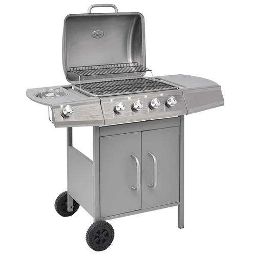 vidaXL Gasbarbecue 4+1 kookzone zilver, Tuin en Terras, Gasbarbecues, Nieuw, Verzenden