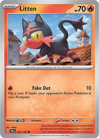 Litten 032/162 reverse holo Temporal forces, Hobby en Vrije tijd, Verzamelkaartspellen | Pokémon, Losse kaart, Nieuw, Foil, Ophalen of Verzenden