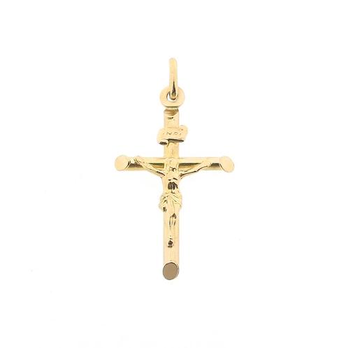 Gouden hanger van een kruis met corpus | INRI (religieus), Sieraden, Tassen en Uiterlijk, Bedels, Gebruikt, Overige merken, Goud