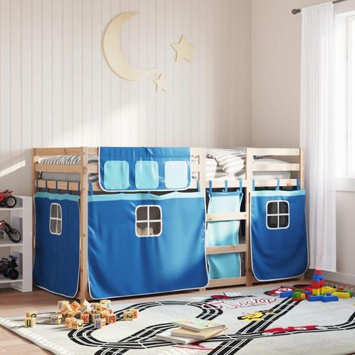 vidaXL Stapelbed met gordijnen 90x190 cm massief grenenhout, Huis en Inrichting, Slaapkamer | Bedden, 90 cm, 190 cm of minder