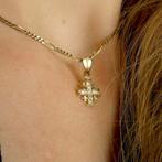 Gouden Jeruzalemkruis met zirconia (kruis hanger), Sieraden, Tassen en Uiterlijk, Bedels, Ophalen of Verzenden, Gebruikt, Goud