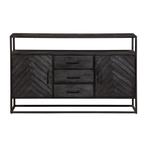 Dressoir Mangohout Kjeld 145 Hoog Zwart, Huis en Inrichting, Kasten | Dressoirs, 100 tot 150 cm, Verzenden, Nieuw, Industriële meubels