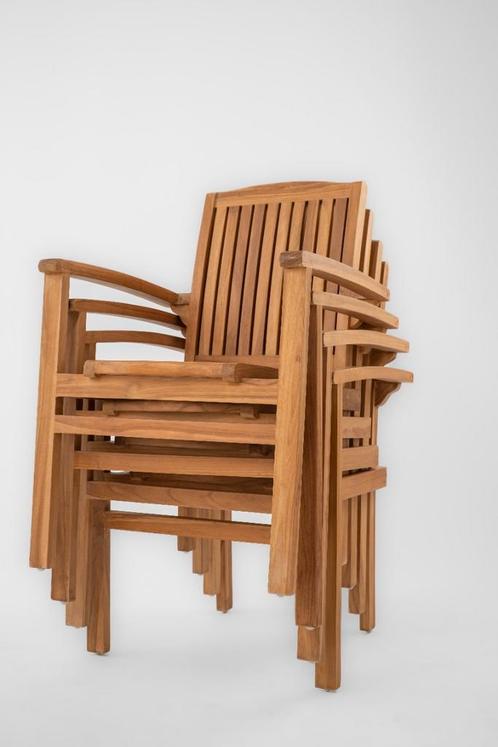 Ibiza | Stapelbare Teak Tuinstoel | Set van Vier Tuinstoelen, Tuin en Terras, Tuinsets en Loungesets, Nieuw, Verzenden