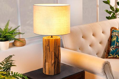 Design tafellamp ROOTS 60cm drijfhout linnen kap grijs, Huis en Inrichting, Lampen | Tafellampen, Ophalen of Verzenden