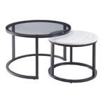 Salontafel set van 2 Kokkola rookglas marmer wit en zwart [e, Huis en Inrichting, Tafels | Salontafels, Verzenden, Nieuw