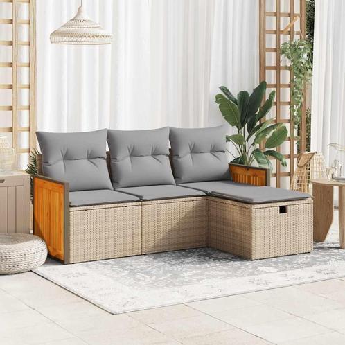 vidaXL 4-delige Loungeset met kussens poly rattan beige, Tuin en Terras, Tuinsets en Loungesets, Loungeset, Nieuw, Rotan, Verzenden