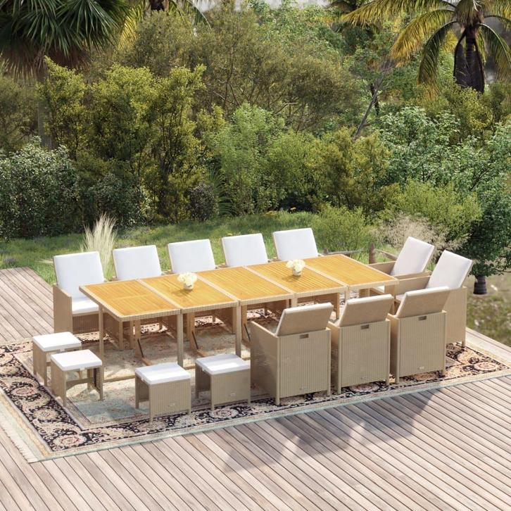 vidaXL 15-delige Tuinset met kussens poly rattan beige, Tuin en Terras, Tuinsets en Loungesets, Tuinset, Nieuw, Rotan, Verzenden