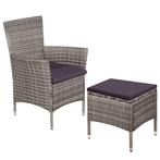 vidaXL Tuinstoel en kruk met kussens poly rattan grijs, Tuin en Terras, Verzenden, Nieuw, Rotan
