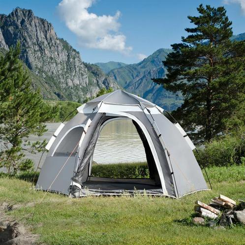 [pro.tec] Tent Nybro automatisch 240x205x140 cm grijs, Caravans en Kamperen, Kampeeraccessoires, Nieuw, Verzenden