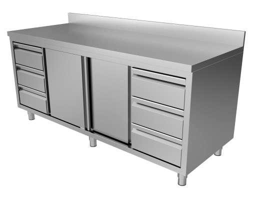 Unninox RVS Werktafel | 3L+3r Laden En Schuifdeuren 1/1 GN |, Zakelijke goederen, Horeca | Meubilair en Inrichting, Nieuw in verpakking