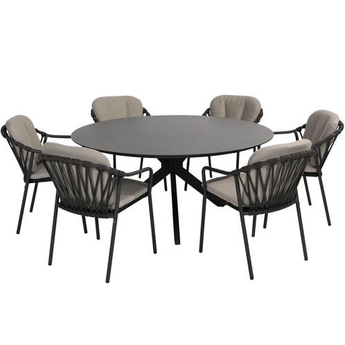 Manitoba Locarno dining tuinset 160 cm rond 7 delig HPL, Tuin en Terras, Tuinsets en Loungesets, Nieuw, Ophalen of Verzenden