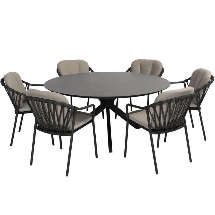 Manitoba Locarno dining tuinset 160 cm rond 7 delig HPL, Tuin en Terras, Tuinsets en Loungesets, Nieuw, Ophalen of Verzenden