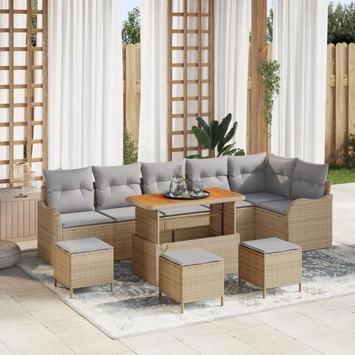 vidaXL 10-delige Tuinbankenset met kussens poly rattan, Tuin en Terras, Tuinsets en Loungesets, Nieuw, Rotan, Verzenden