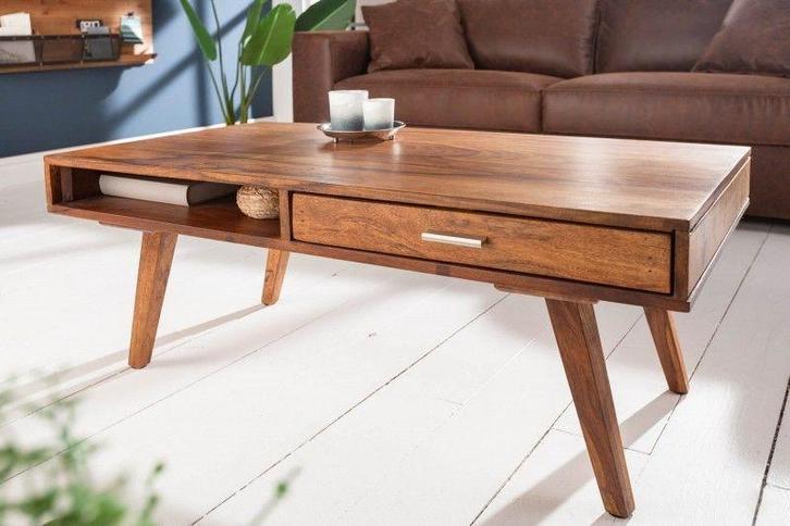 Handgemaakte salontafel RETRO 100cm massief sheeshamhout met, Huis en Inrichting, Tafels | Salontafels, Ophalen of Verzenden
