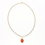 Ketting met hanger - 14 karaat Geel goud - Bloedkoraal, Sieraden, Tassen en Uiterlijk, Antieke sieraden
