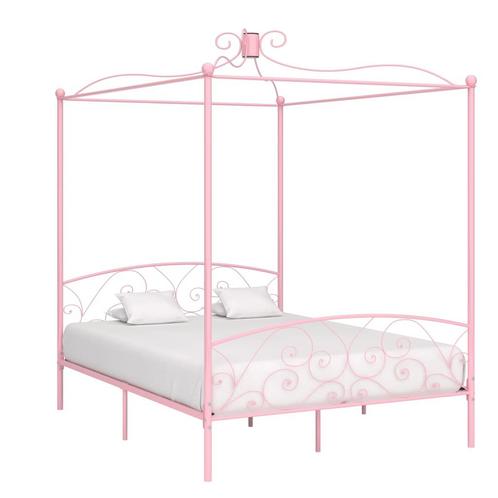 vidaXL Hemelbedframe metaal roze 180x200 cm, Huis en Inrichting, Slaapkamer | Bedden, 80 cm, 200 cm, Eenpersoons, Nieuw, Metaal