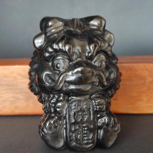 Chinese draak snijden Ossidiana zilver met iriserende, Verzamelen, Mineralen en Fossielen