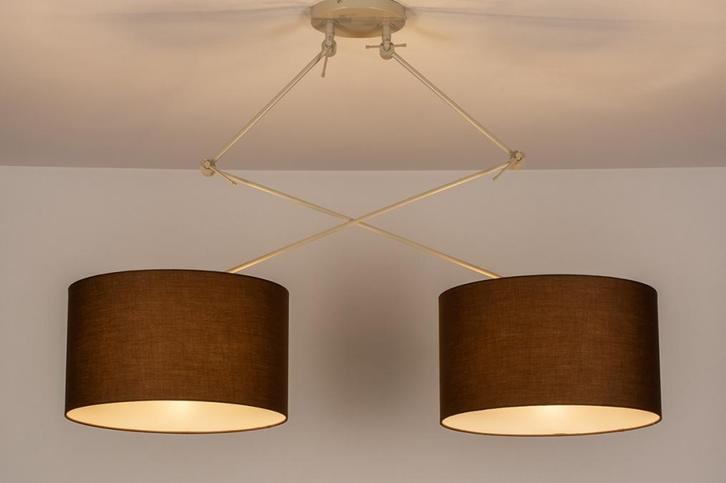Rietveld Hanglampen - Bruin, Beige, Zand - Stof, Metaal, Huis en Inrichting, Lampen | Hanglampen, Verzenden
