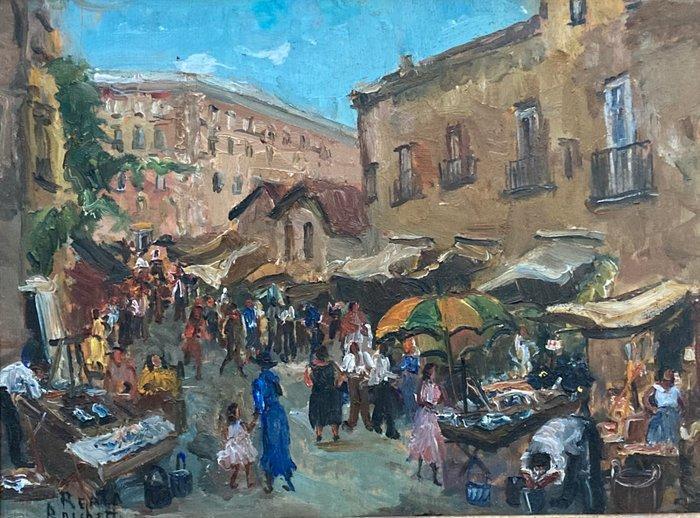 Europese school (XX) - Marktplein in Italie, Antiek en Kunst, Kunst | Schilderijen | Klassiek