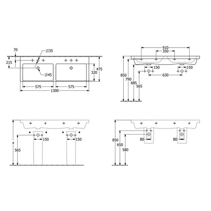 Wastafel Villeroy & Boch Subway 3.0 Dubbele Wasbak Met 2, Doe-het-zelf en Verbouw, Sanitair, Ophalen of Verzenden