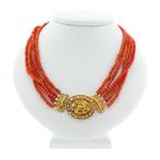 Antieke bloedkoralen kralen collier met gouden sierslot a..., Gebruikt, Overige kleuren, Ophalen of Verzenden, Met edelsteen