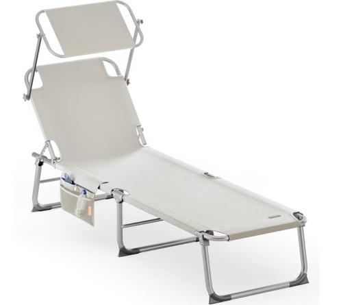 Ligbed Ibiza Creme 190x59x29cm Alu Zonnescherm (Stoelen), Tuin en Terras, Tuinstoelen, Nieuw, Verzenden