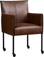 Bruine leren moderne kuipstoel - poot rond zwart met wiel -, Huis en Inrichting, Stoelen, Overige kleuren, Nieuw, Leer, Ophalen of Verzenden