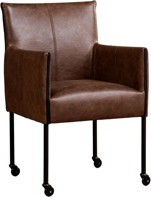Bruine leren moderne kuipstoel - poot rond zwart met wiel -, Huis en Inrichting, Stoelen, Eén, Overige kleuren, Nieuw, Leer, Ophalen of Verzenden