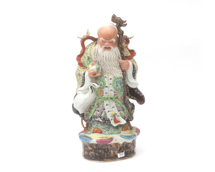 Polychroom porseleinen beeld van Shou Lao, China, 20e eeuw, Antiek en Kunst, Antiek | Porselein