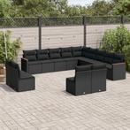 vidaXL 13-delige Loungeset met kussens poly rattan zwart, Verzenden, Nieuw, Rotan, Loungeset