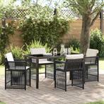 vidaXL 5-delige tuinset met kussens in zwart poly riet, Tuin en Terras, Verzenden, Nieuw, Rotan, Tuinset