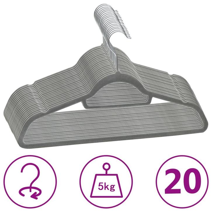 vidaXL 20-delige Kledinghangerset anti-slip fluweel grijs, Kleding | Dames, Kledinghangers, Nieuw, Verzenden