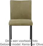 Set van 8 Lichtblauwe leren moderne eetkamerstoelen - poot v, Huis en Inrichting, Stoelen, Overige kleuren, Nieuw, Leer, Ophalen of Verzenden