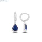Zilveren saffier blauwe cz druppel huggie hoops, Verzenden, Nieuw, Zilver