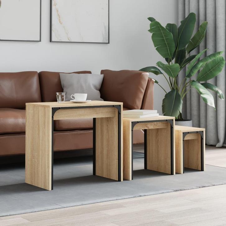 vidaXL 3-delige Tafeltjesset bewerkt hout sonoma, Huis en Inrichting, Tafels | Salontafels, Nieuw, Minder dan 50 cm, Overige houtsoorten