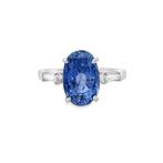 Ring Platina Saffier - Diamant - Drie stenen ring, Sieraden, Tassen en Uiterlijk, Ringen, Nieuw