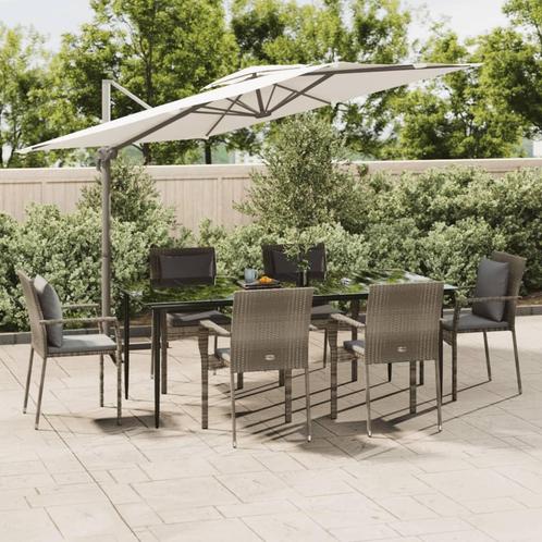 vidaXL 7-delige Tuinset met kussens poly rattan zwart en, Tuin en Terras, Tuinsets en Loungesets, Tuinset, Nieuw, 6 zitplaatsen