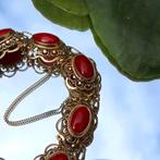 Gouden armband met bloedkoralen; Antiek | 18,5 cm (vintage), Sieraden, Tassen en Uiterlijk, Armbanden, Gebruikt, Overige kleuren
