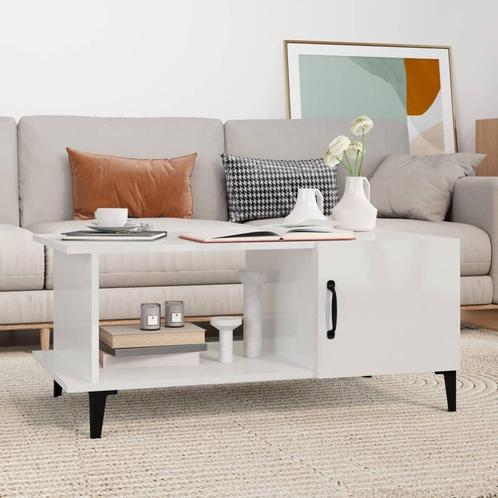 vidaXL Salontafel 90x50x40 cm bewerkt hout hoogglans wit, Huis en Inrichting, Tafels | Salontafels, 50 tot 100 cm, Nieuw, Overige houtsoorten