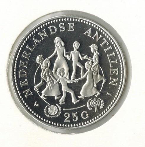 Nederlandse Antillen 25 Gulden 1979 Spelende Kinderen, Postzegels en Munten, Munten | Nederland, Losse munt, 5 gulden, Koningin Juliana