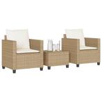 vidaXL 3-delige Bistroset met kussens poly rattan beige, Verzenden, Nieuw, Rotan