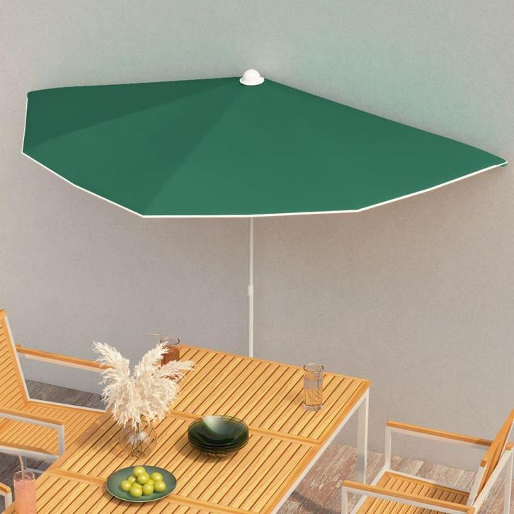 vidaXL Parasol half met paal 180x90 cm groen, Tuin en Terras, Parasols, Nieuw, 1 tot 2 meter, Verzenden