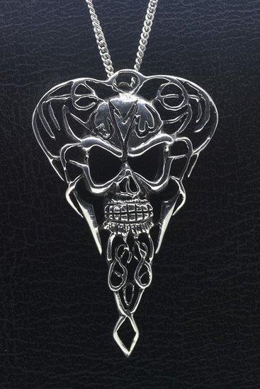 Zilveren Doodskop in punt XL ketting hanger, Sieraden, Tassen en Uiterlijk, Kettinghangers, Verzenden