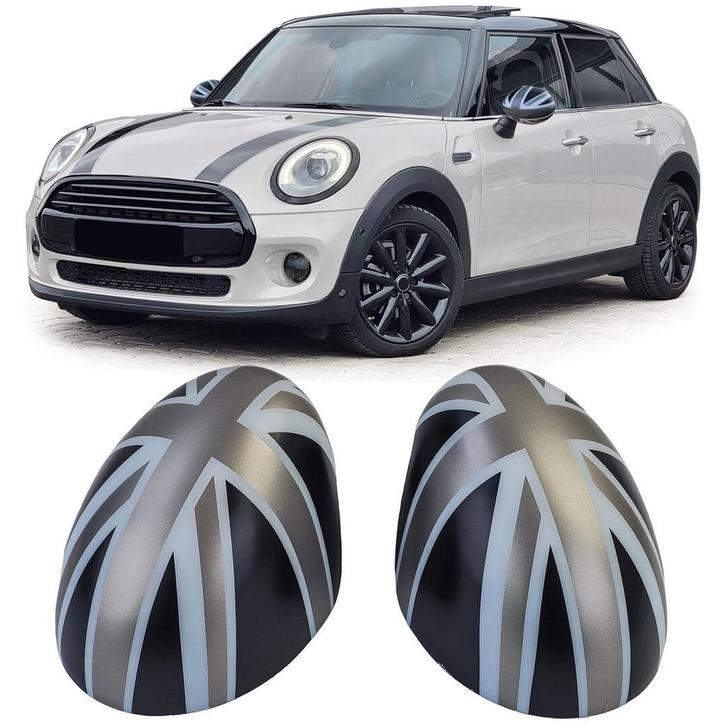 Union Jack Spiegelkappen Zwart Grijs Mini F54 F55 F56 CP174, Auto-onderdelen, Spiegels, Nieuw, Herkomst onderdeel bekend, Mini